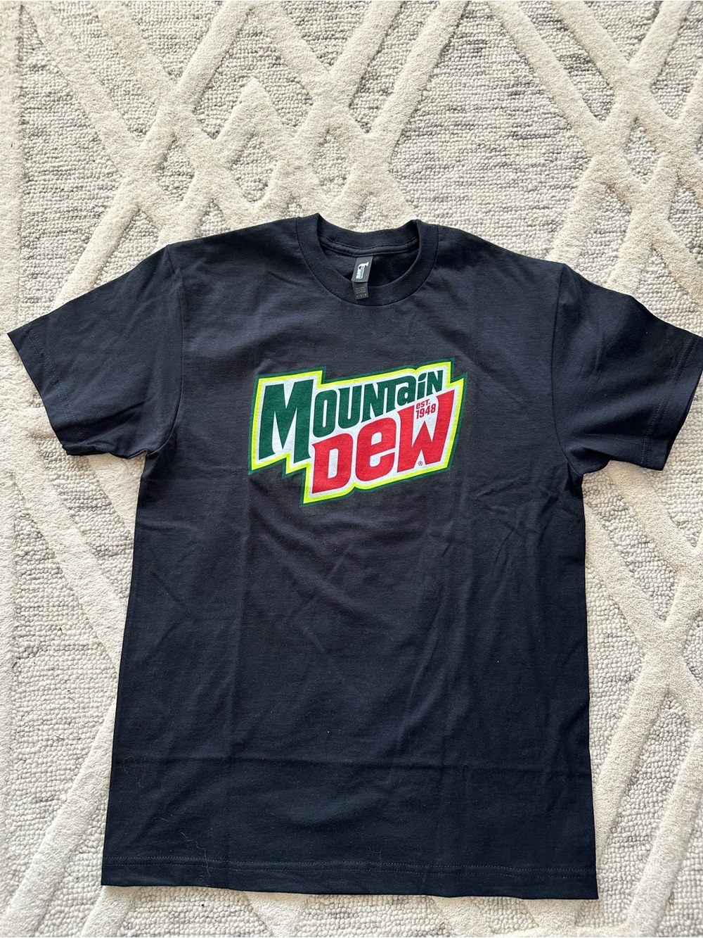 Gildan Black T-Shirt with Green and Red Mountain Dew Logo